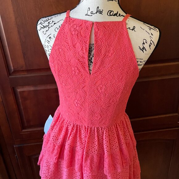 Adelyn Rae Ruffle Lace Dress Coral Pink Small - Picture 4 of 7